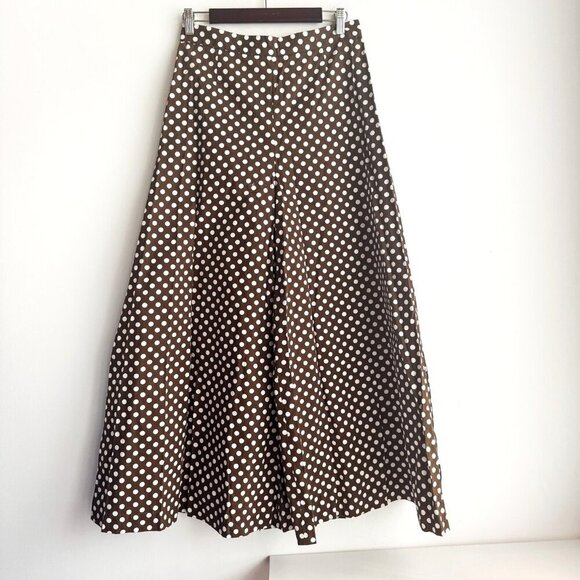 Vintage Custom Made Super Wide Leg Brown White Polka Dot High Waist Pants S - Picture 1 of 4
